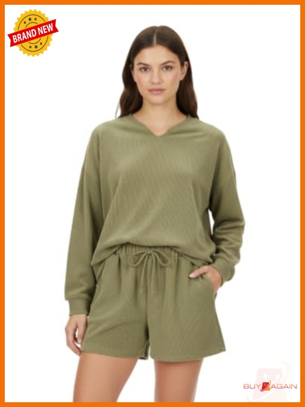Women's Eyelet Knit Sweatshirt and Shorts Set 2 Piece Oversized Lounge